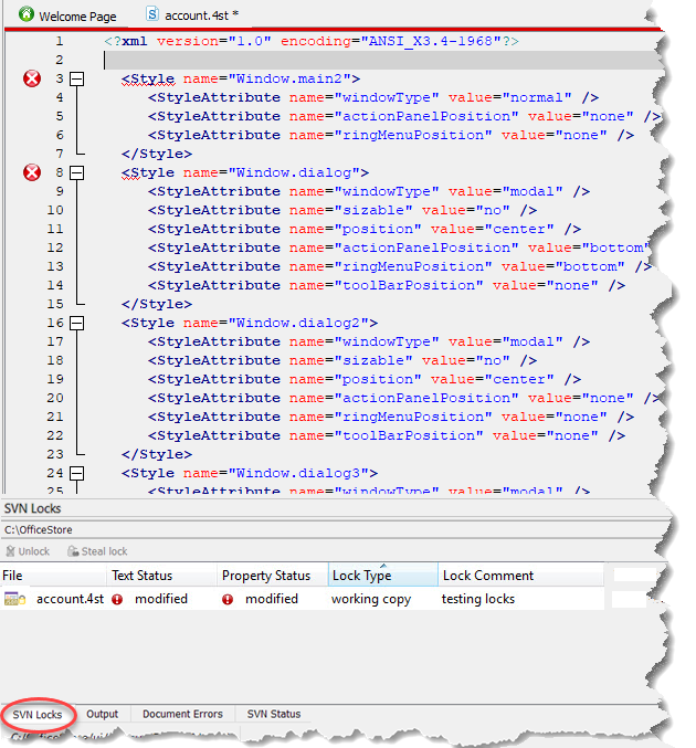 This figure shows the locked account.4st file in the SVN Locks view.