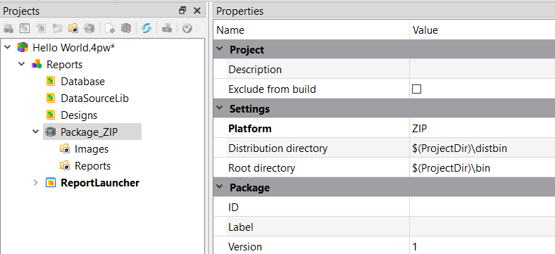 This figure shows a ZIP package for a Hello World project.