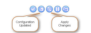 Image shows reload configuration icons displayed to show that configurations for an application have changed, and need to be applied.