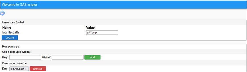 Image of the JGAS user interface resources global page.