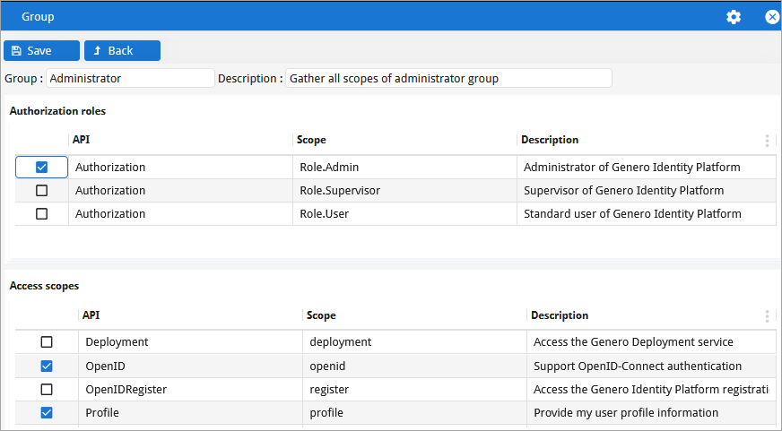 Images shows ConsoleApp screen for configuring group permissions