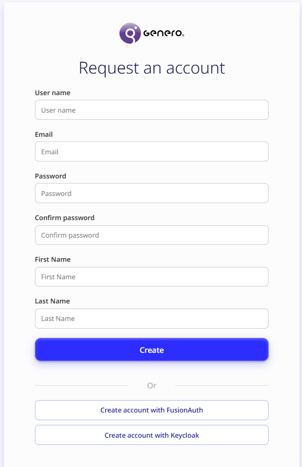 Image of the Request account with external IdP screen