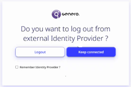 Image of the logout screen when logged in by an external IdP, showing the option to remember the IdP for next sign-in