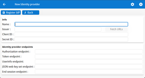Image shows the Console App screen to register a new Identity Provider