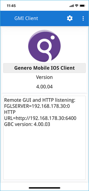 Screen of the self-made Genero Mobile Development Client for iOS
