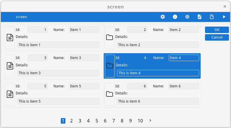 Screenshot of form with scrollgrid using the tilelist option